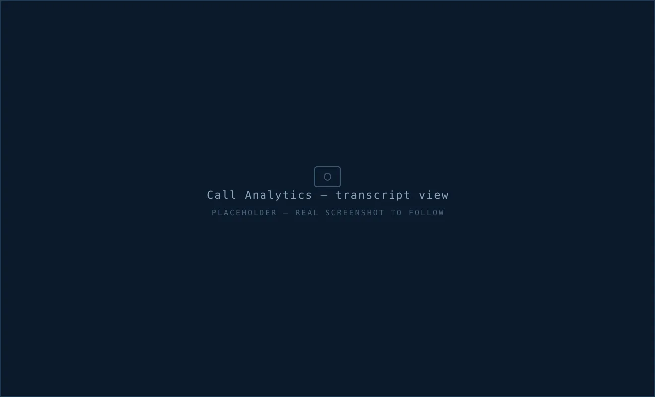 Call Analytics single transcript view with sentiment and vulnerability markers (identifiers redacted)