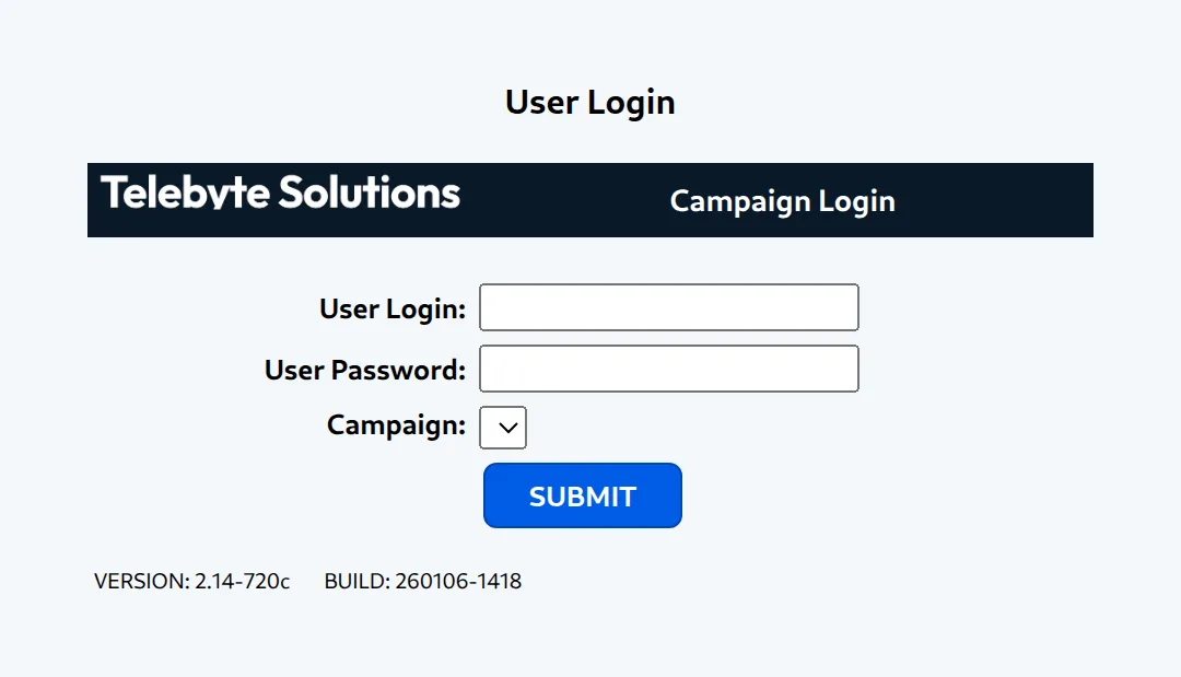 The ViciDial agent login — campaign selection before an agent goes live on the floor