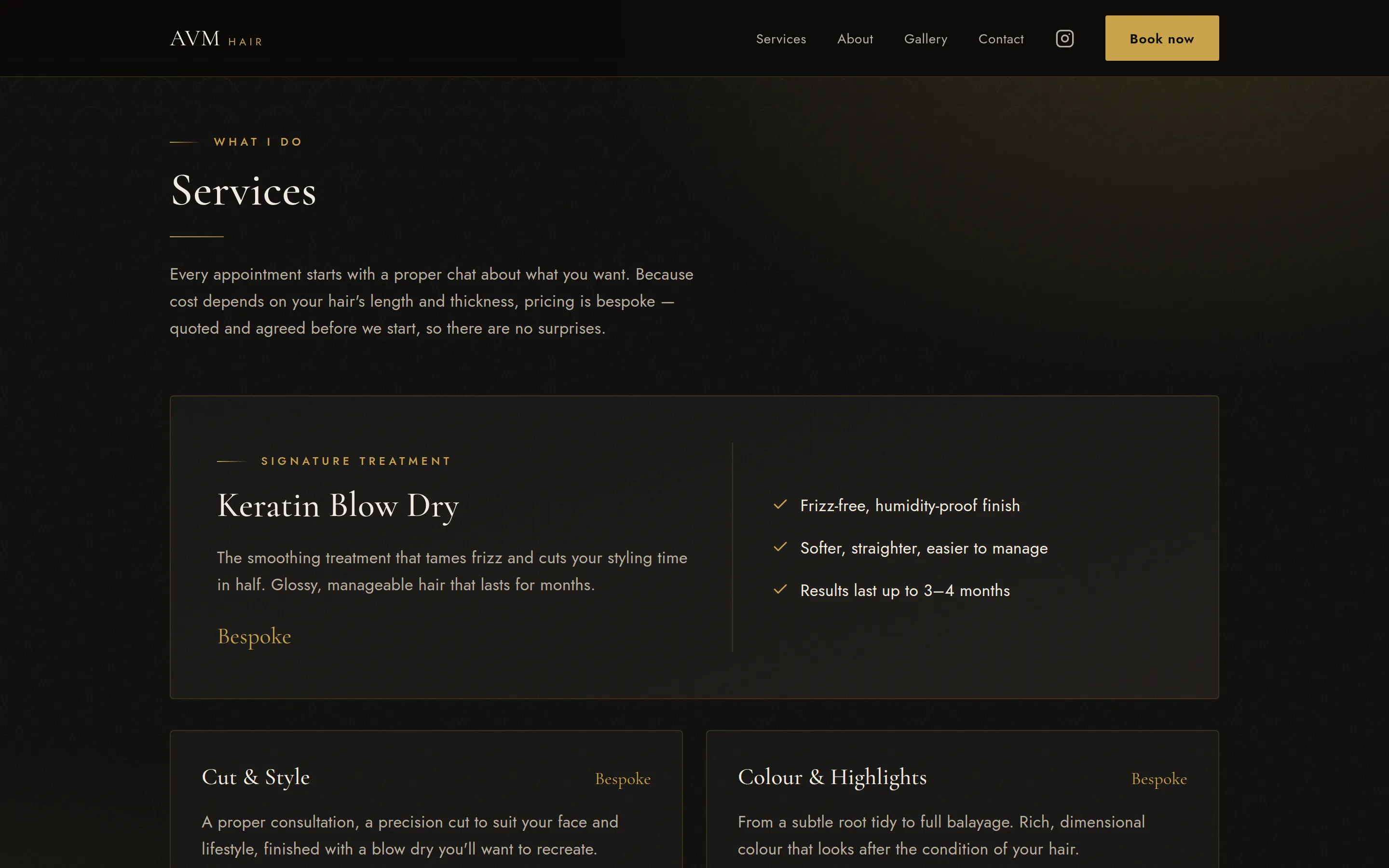 A section of the AVM Hair website built by Telebyte