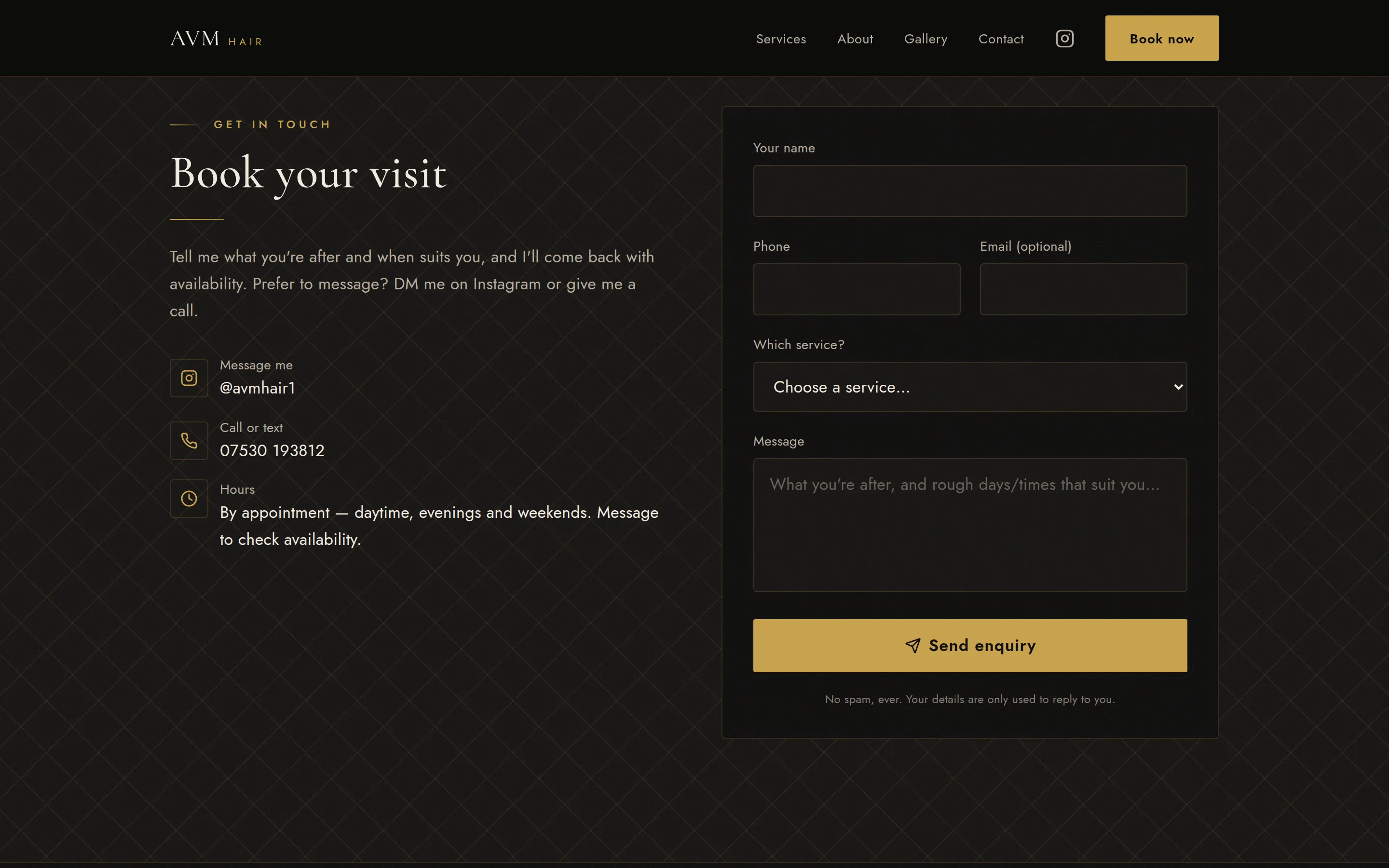 A section of the AVM Hair website built by Telebyte