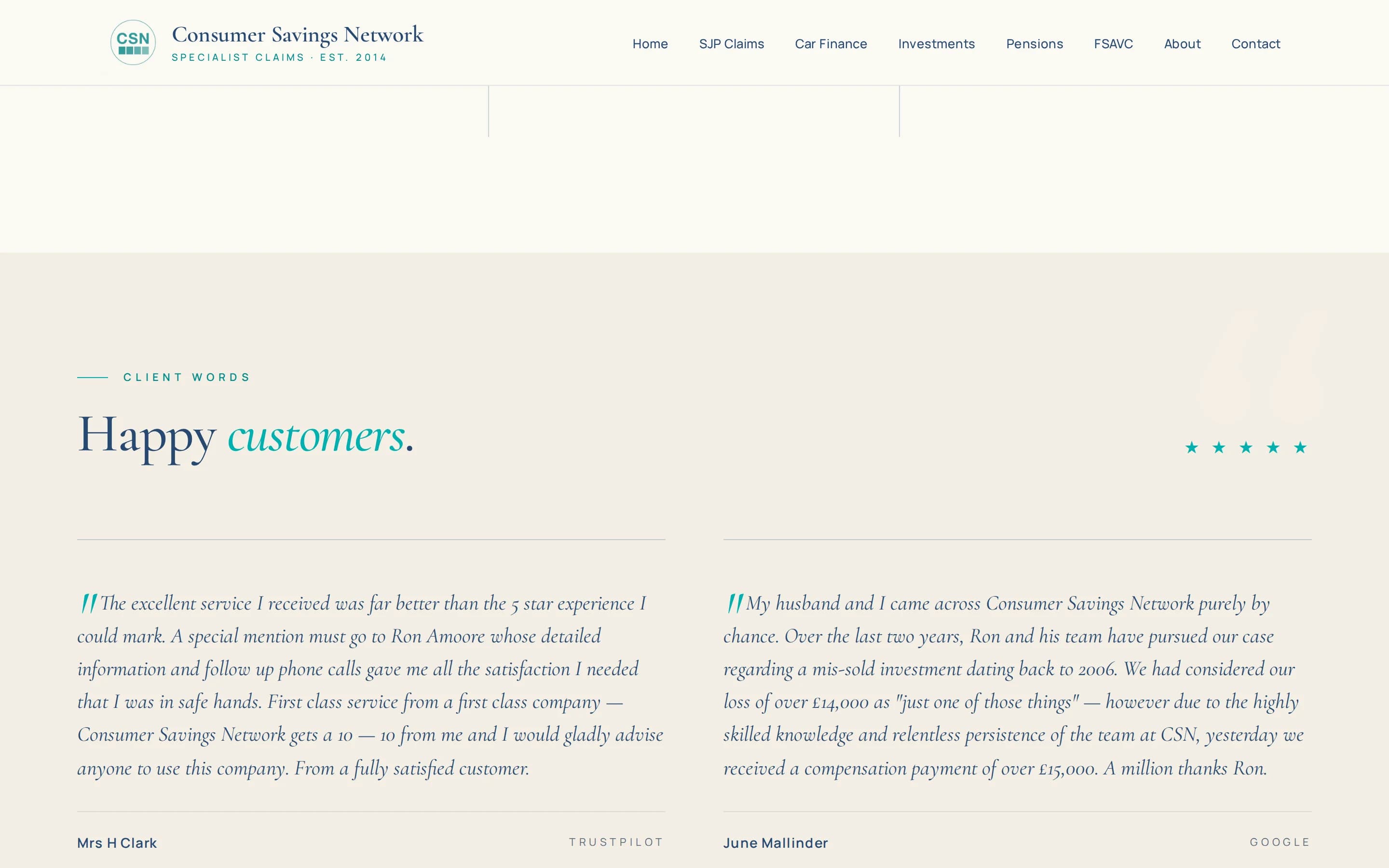 A section of the Consumer Savings Network website built by Telebyte