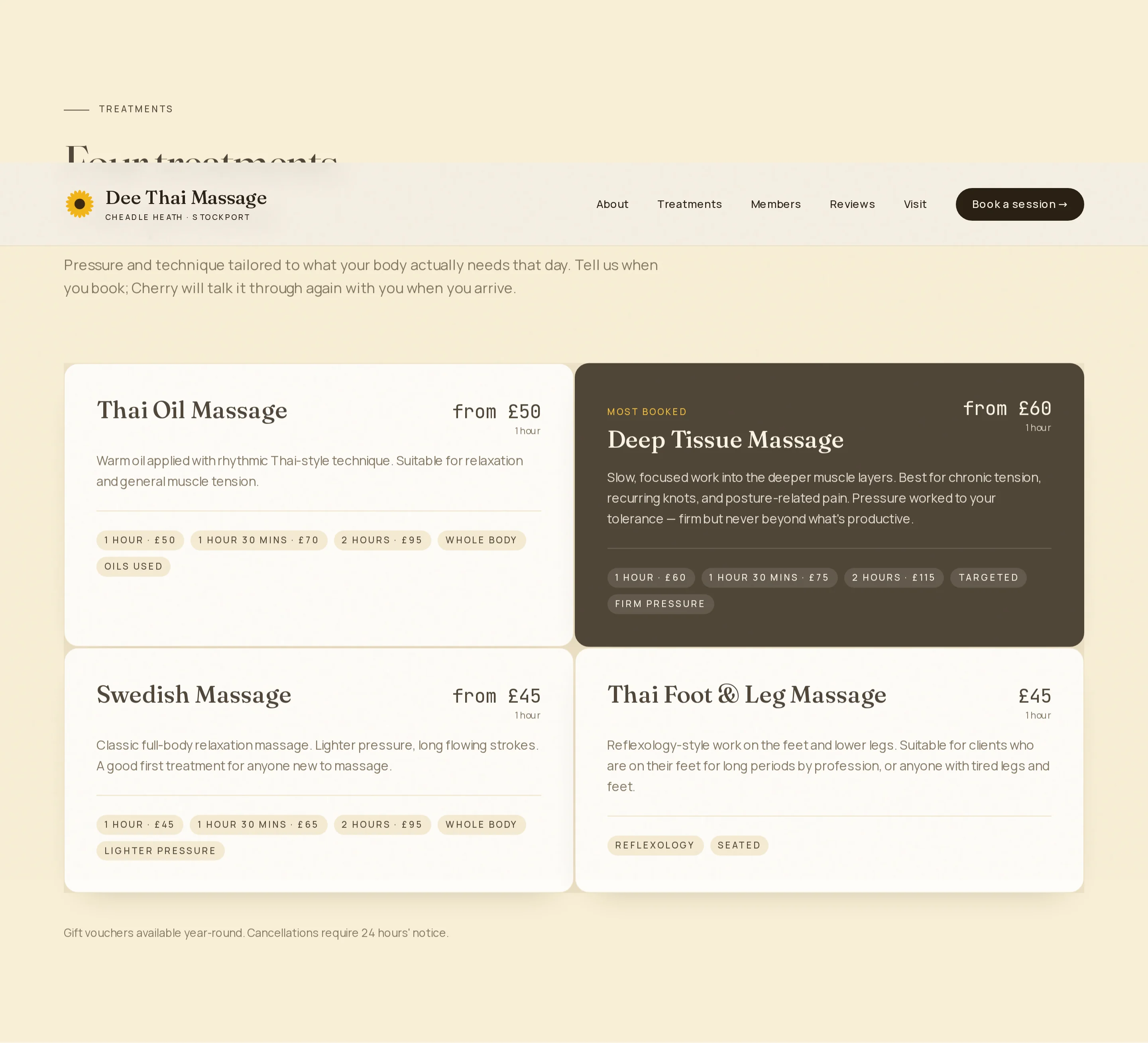 A section of the Dee's Thai Massage website built by Telebyte