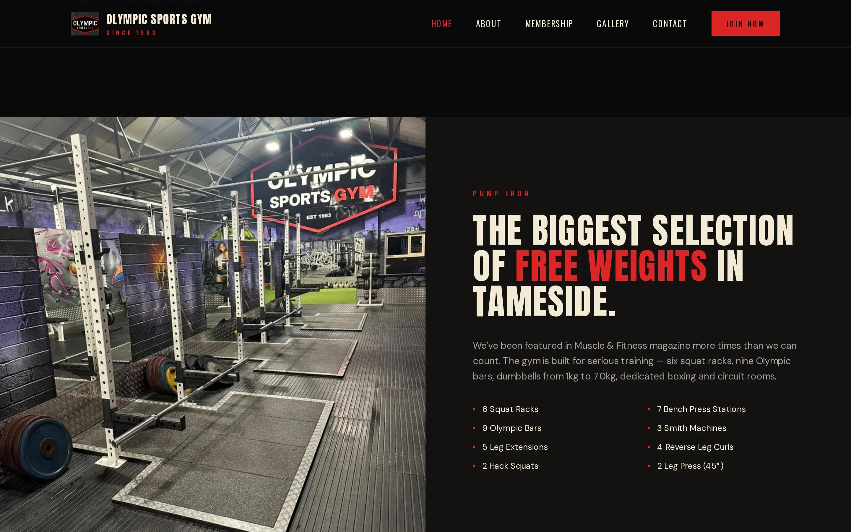 A section of the Olympic Sports Gym website built by Telebyte