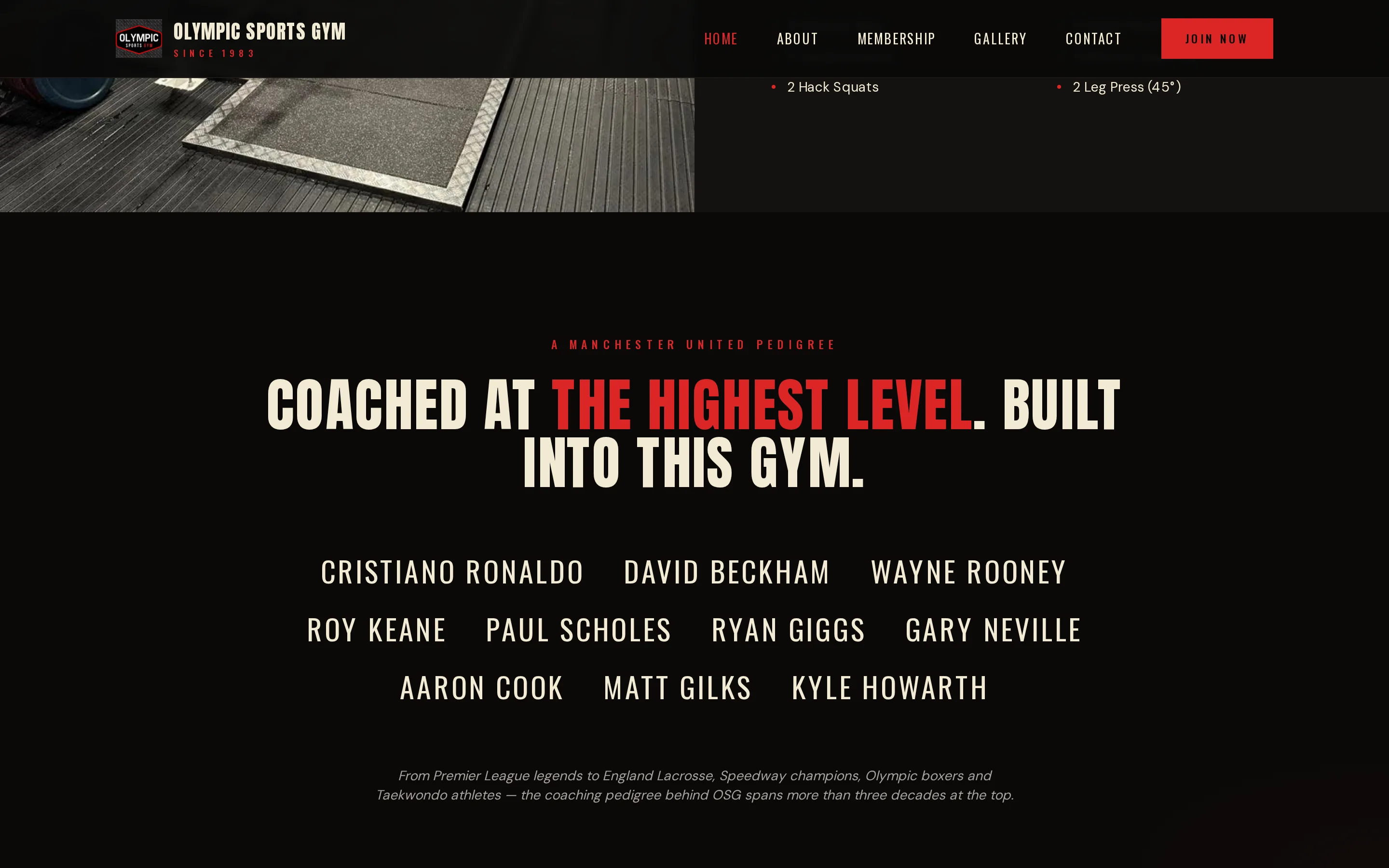 A section of the Olympic Sports Gym website built by Telebyte