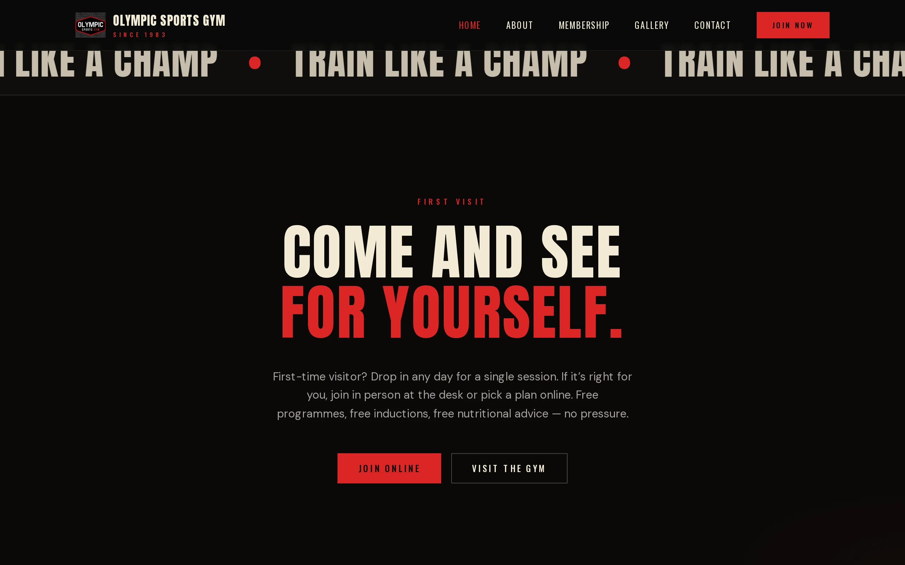 A section of the Olympic Sports Gym website built by Telebyte