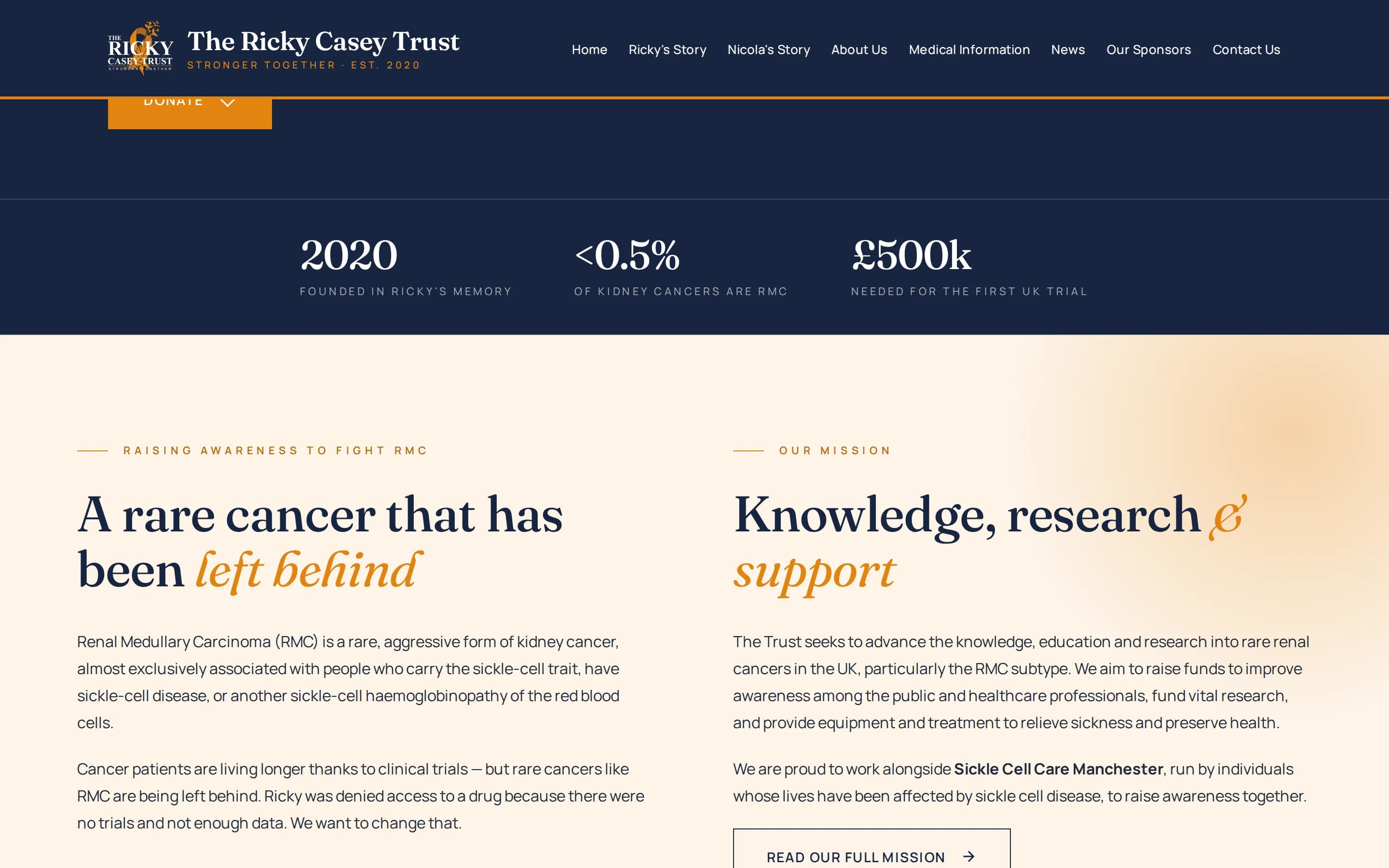 A section of the The Ricky Casey Trust website built by Telebyte