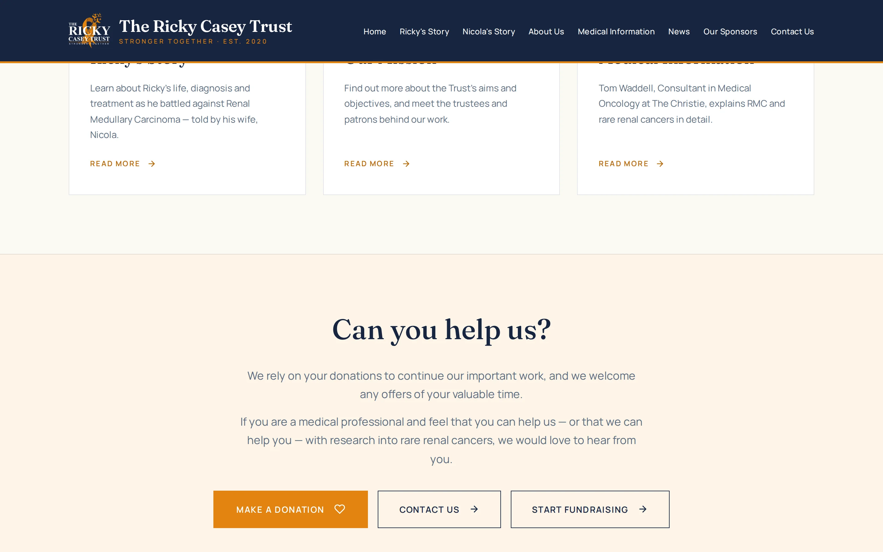 A section of the The Ricky Casey Trust website built by Telebyte
