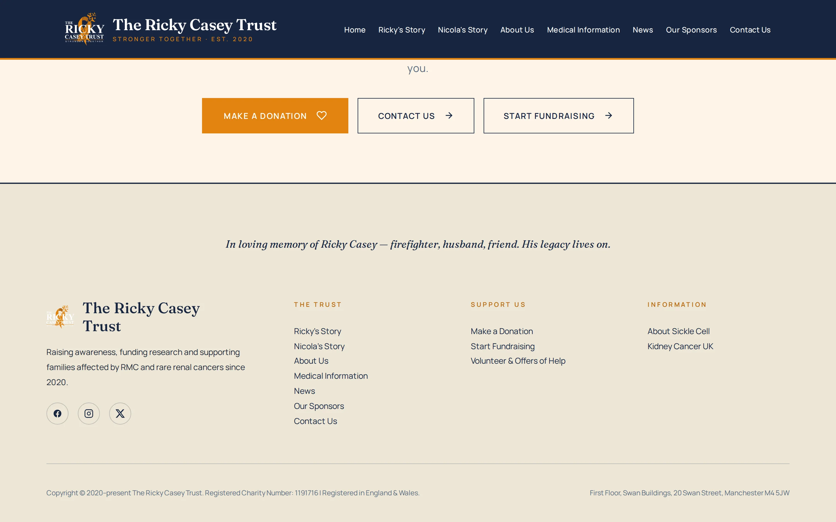A section of the The Ricky Casey Trust website built by Telebyte