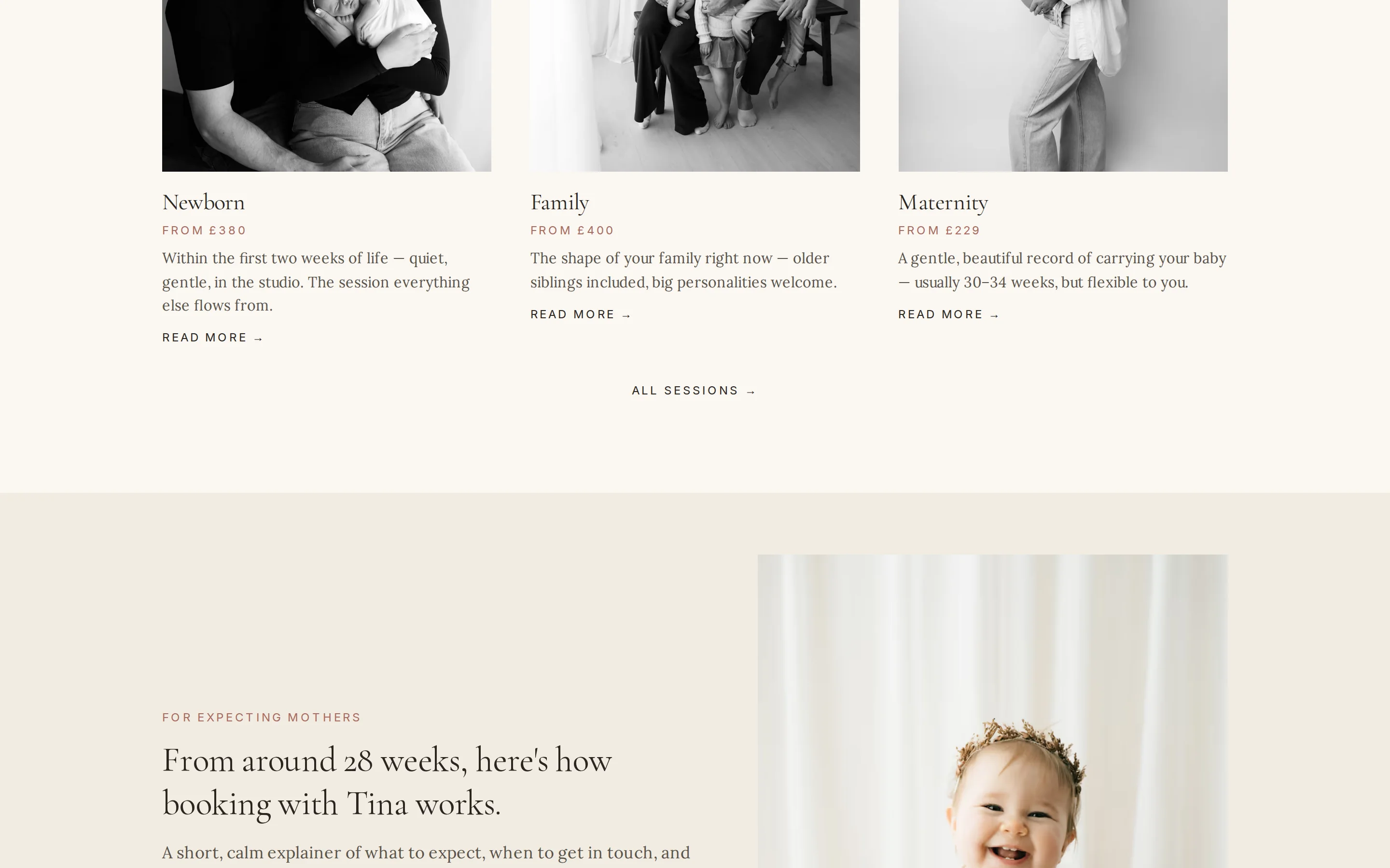 A section of the Tina Hevingham Photography website built by Telebyte