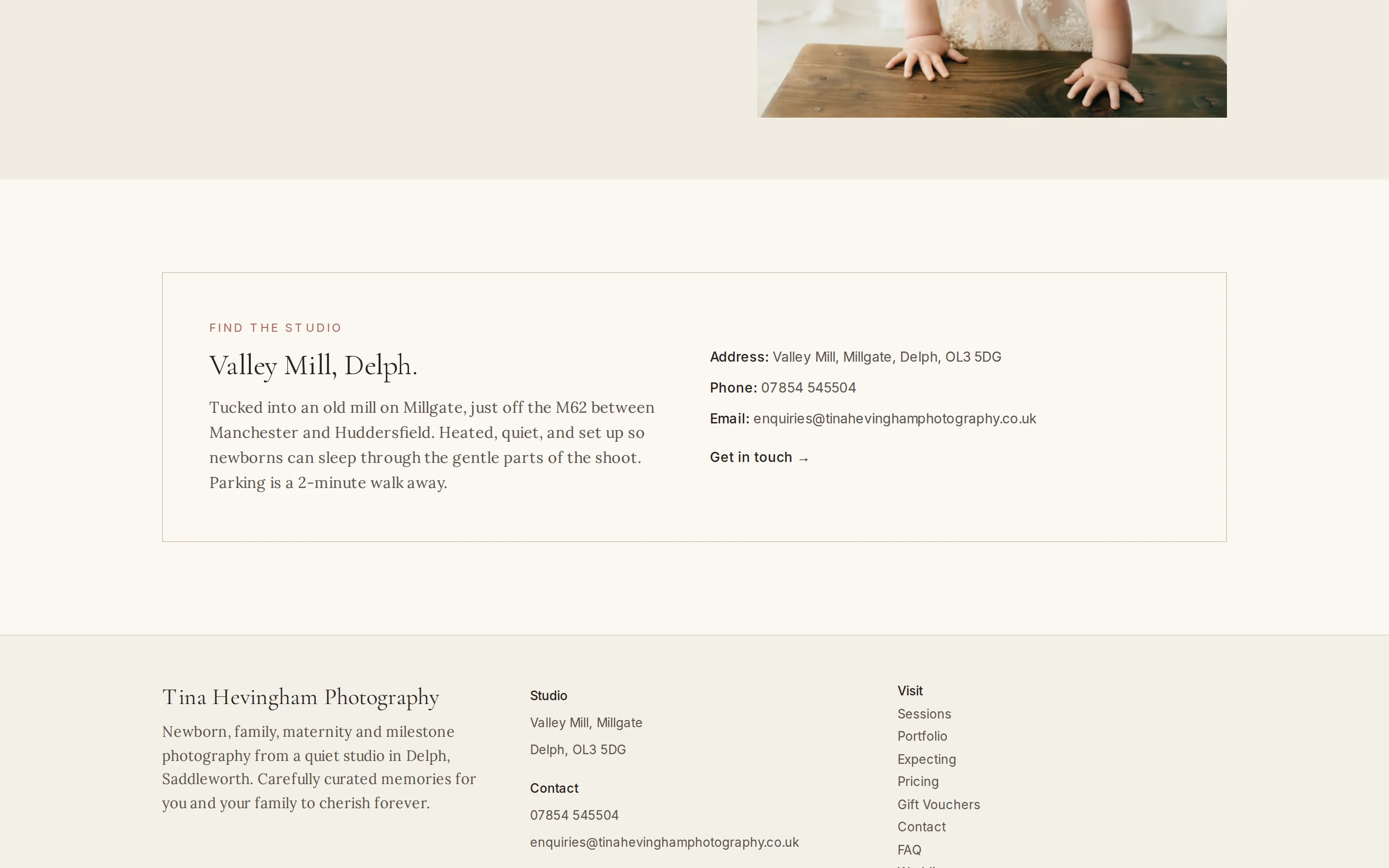 A section of the Tina Hevingham Photography website built by Telebyte