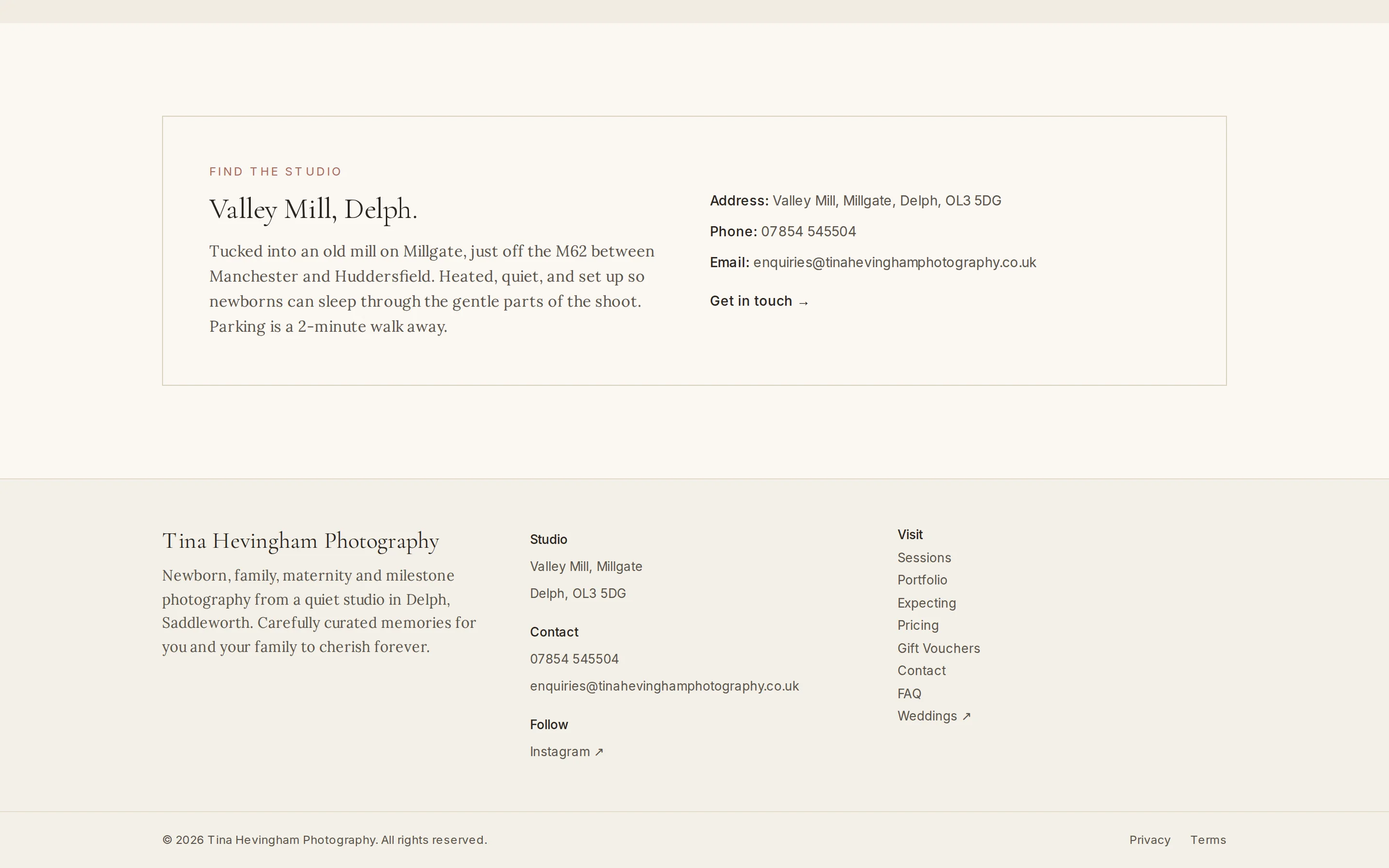 A section of the Tina Hevingham Photography website built by Telebyte