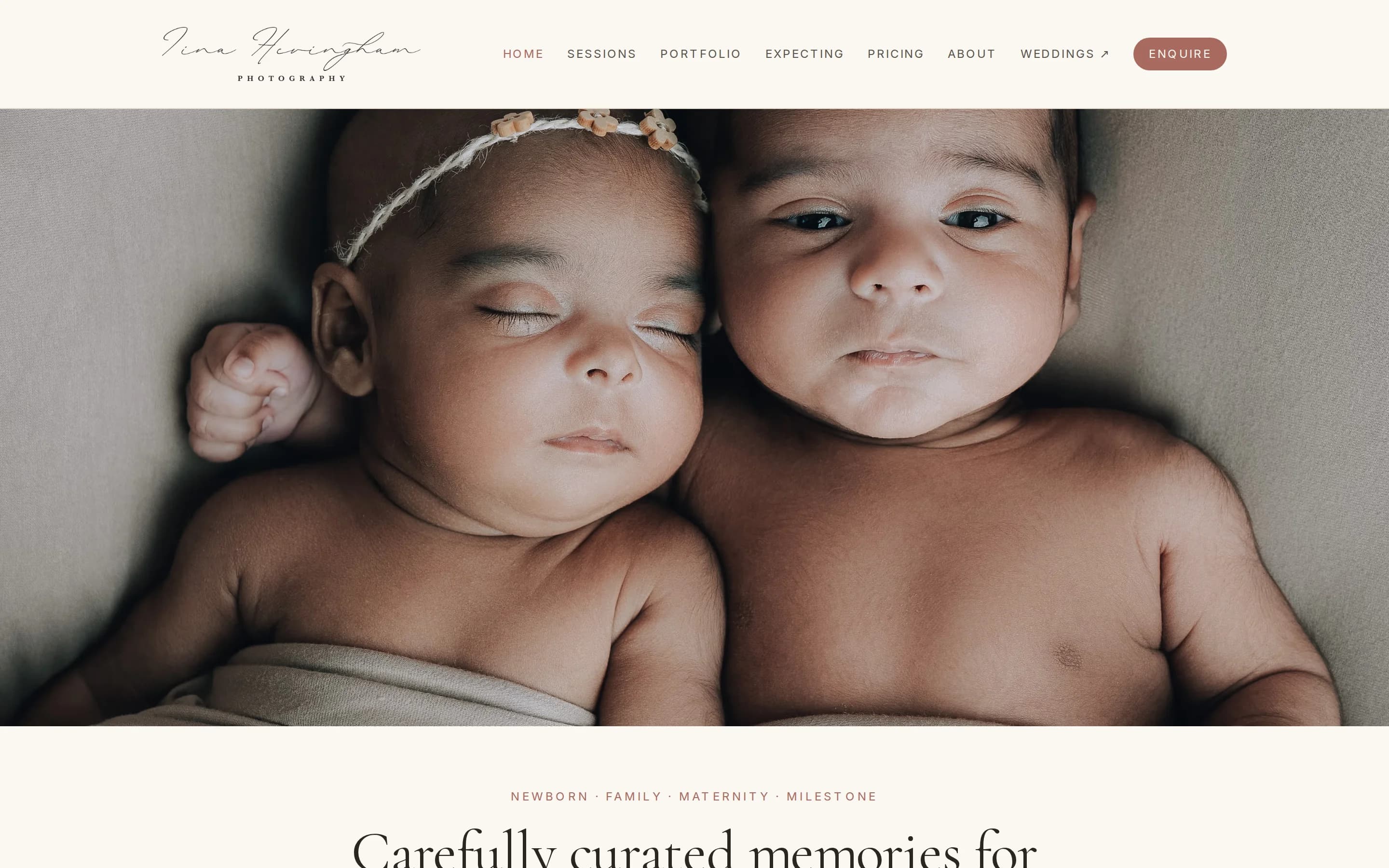 The Tina Hevingham Photography homepage built by Telebyte