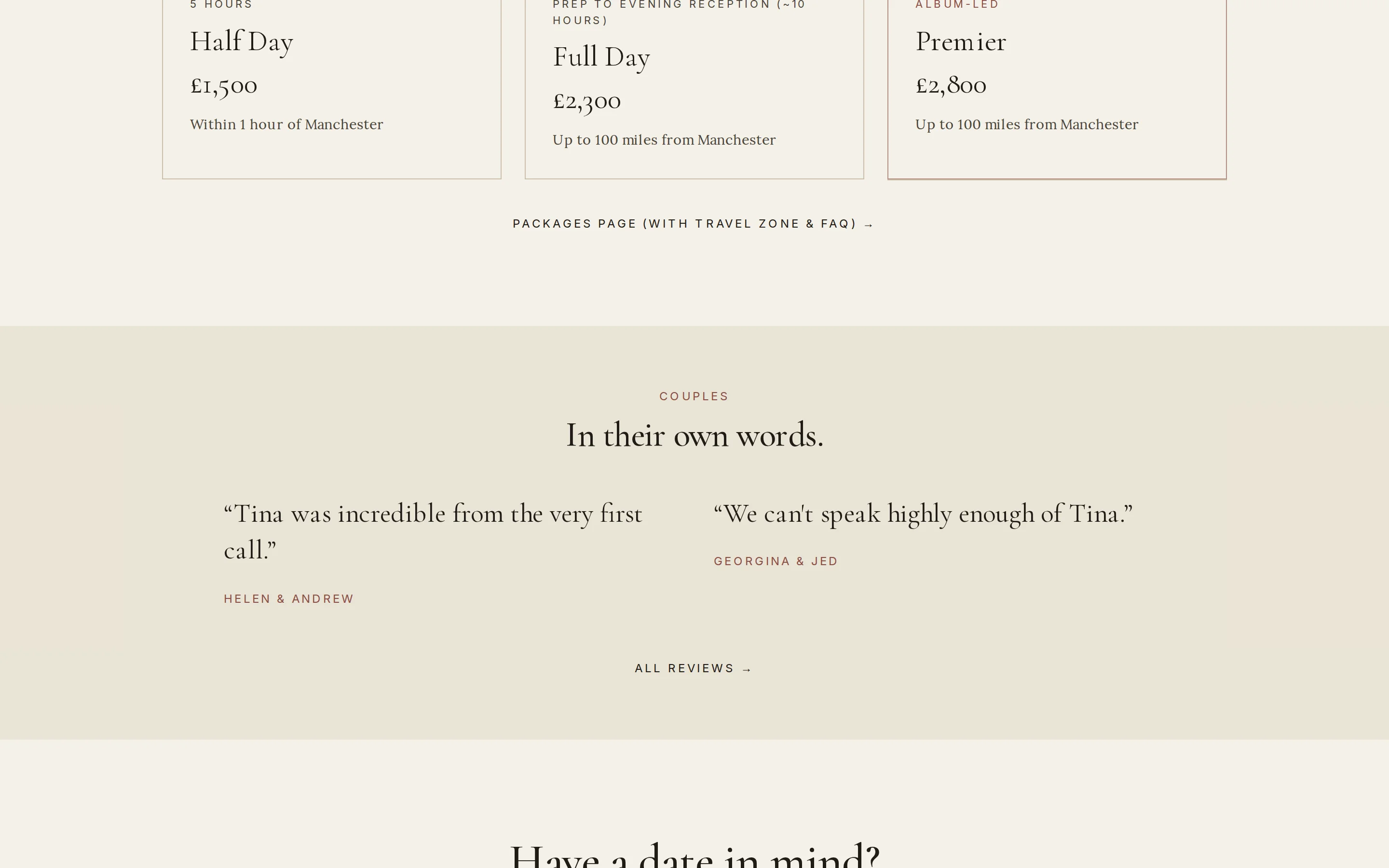 A section of the Tina Hevingham Weddings website built by Telebyte