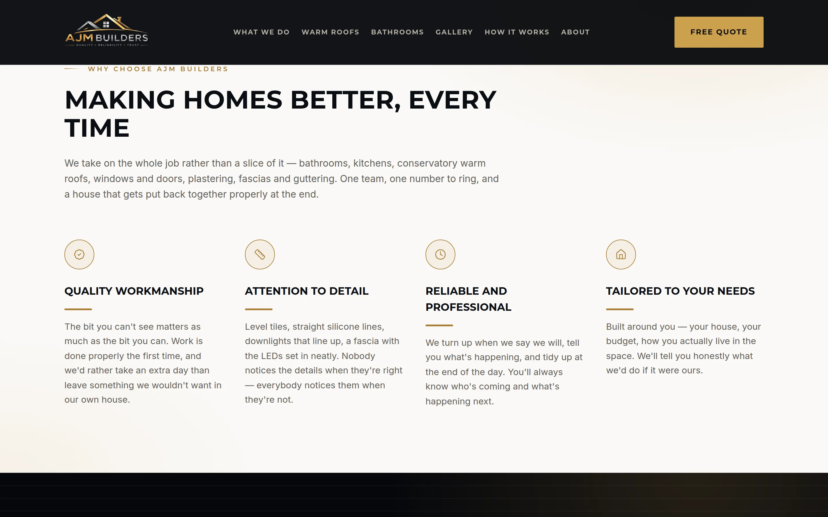A section of the AJM Builders website built by Telebyte