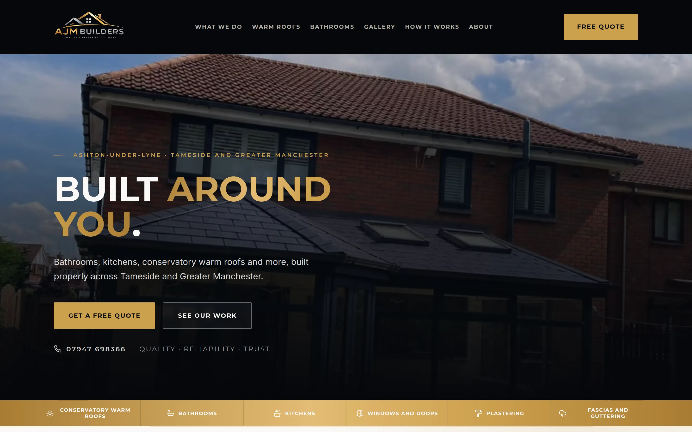 The AJM Builders homepage built by Telebyte