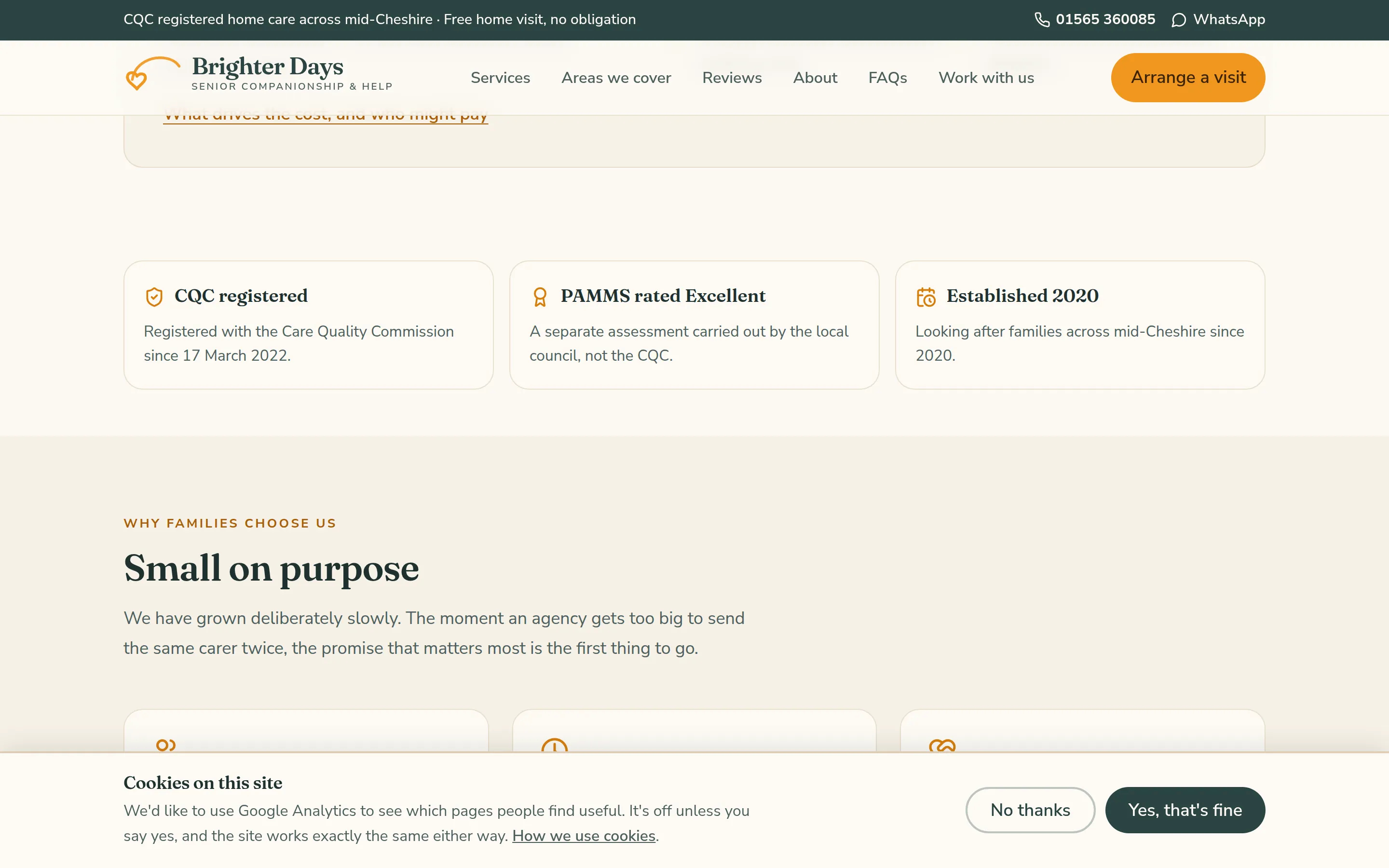 A section of the Brighter Days Companions website built by Telebyte