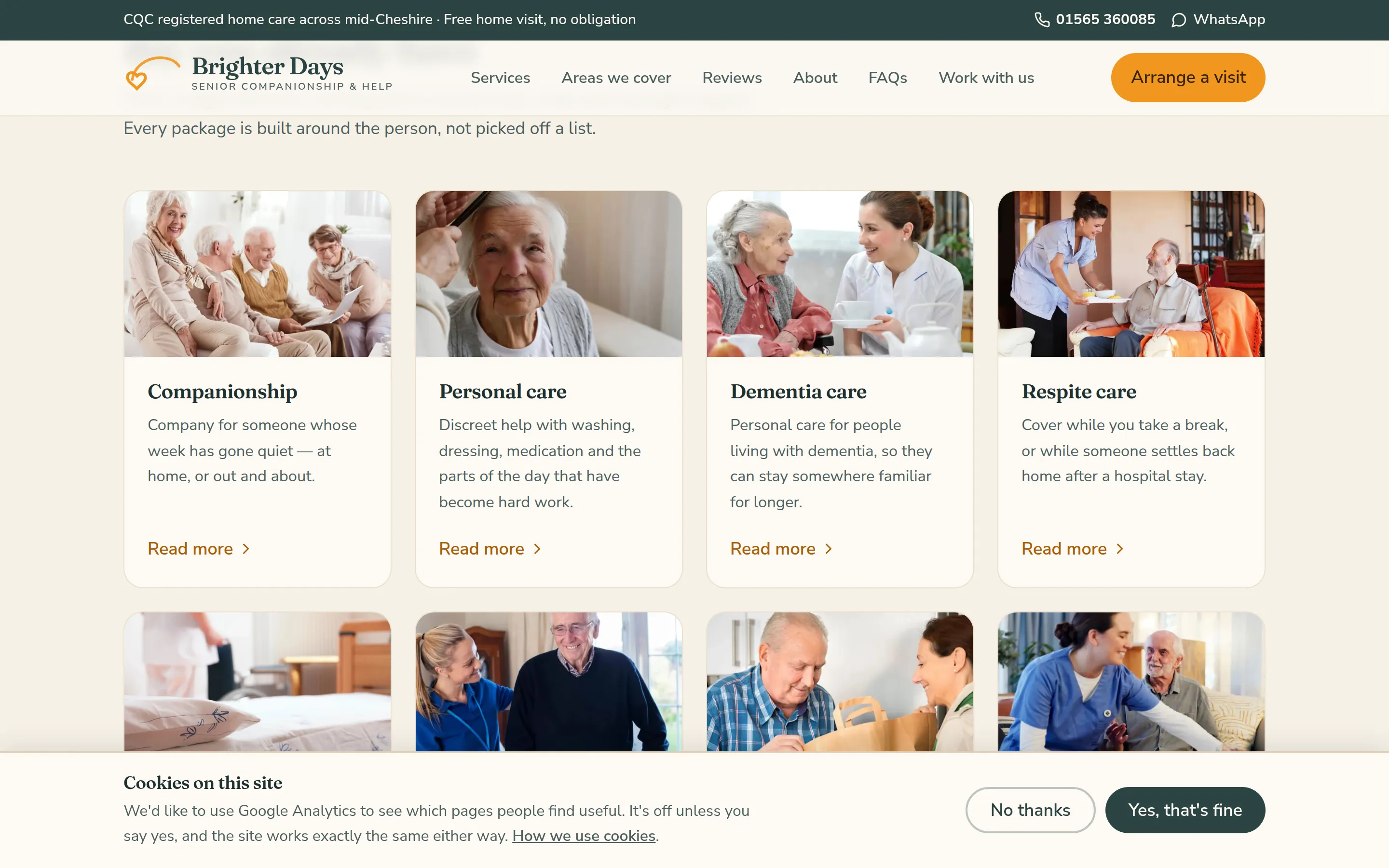 A section of the Brighter Days Companions website built by Telebyte