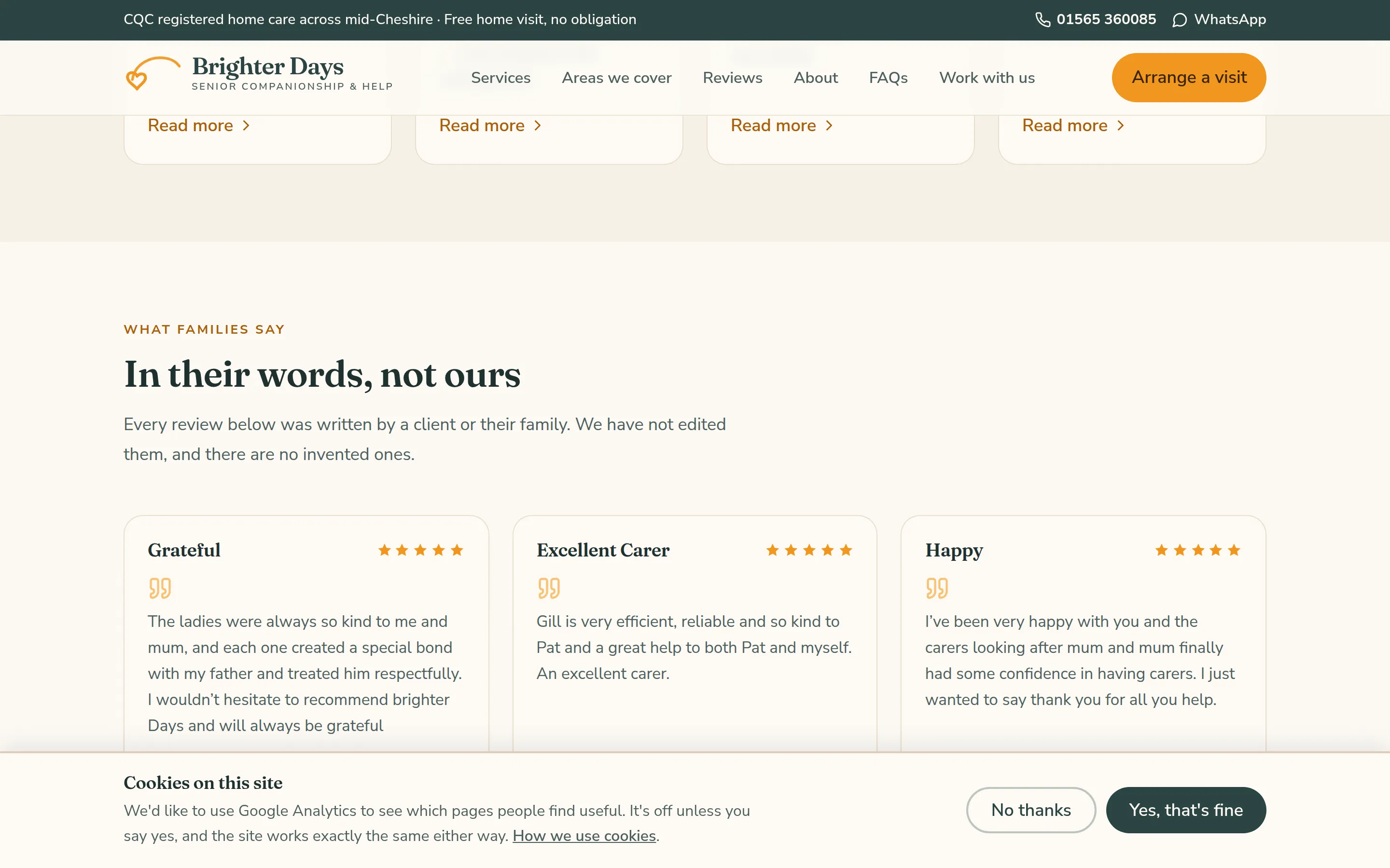 A section of the Brighter Days Companions website built by Telebyte