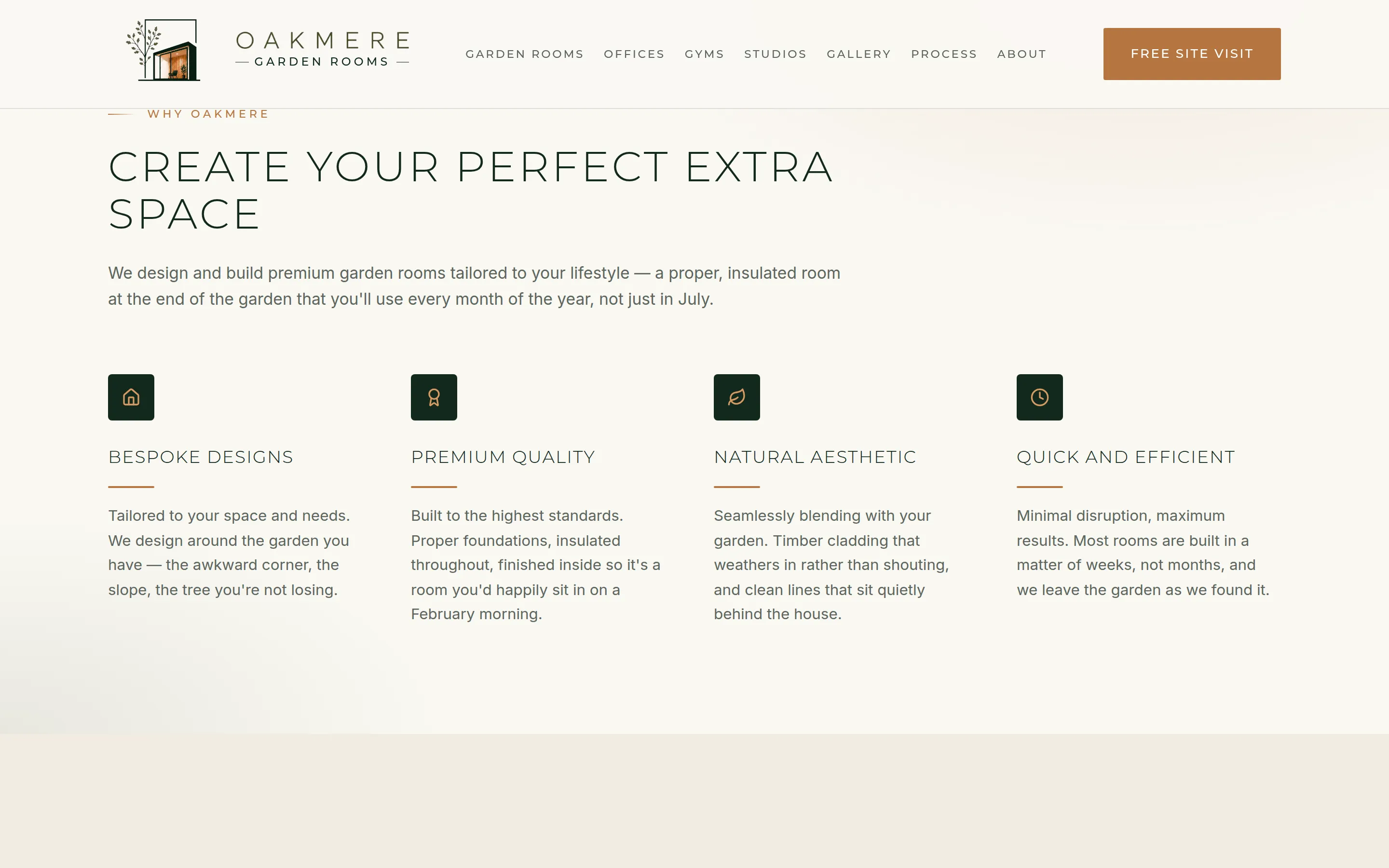 A section of the Oakmere Garden Rooms website built by Telebyte