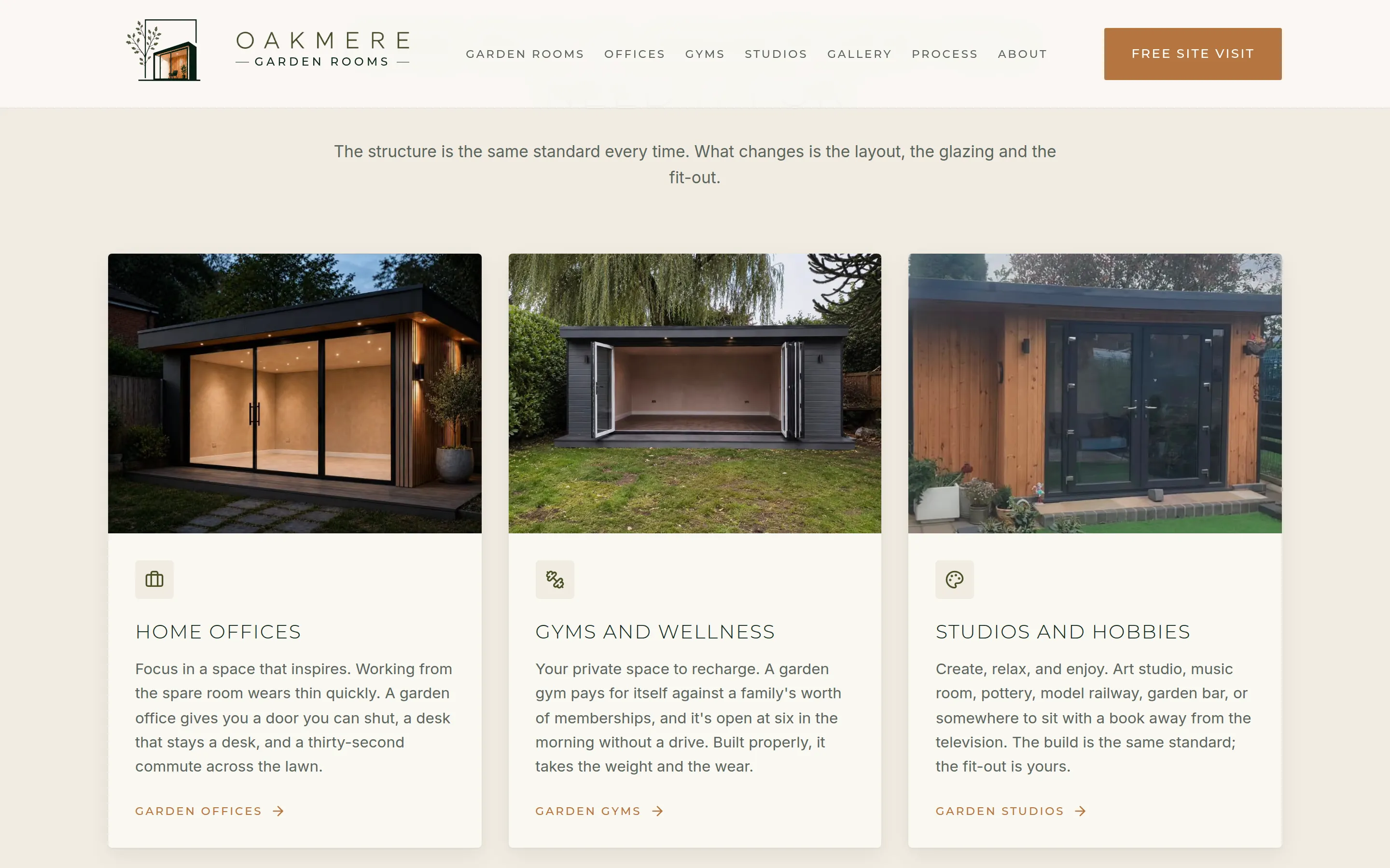 A section of the Oakmere Garden Rooms website built by Telebyte