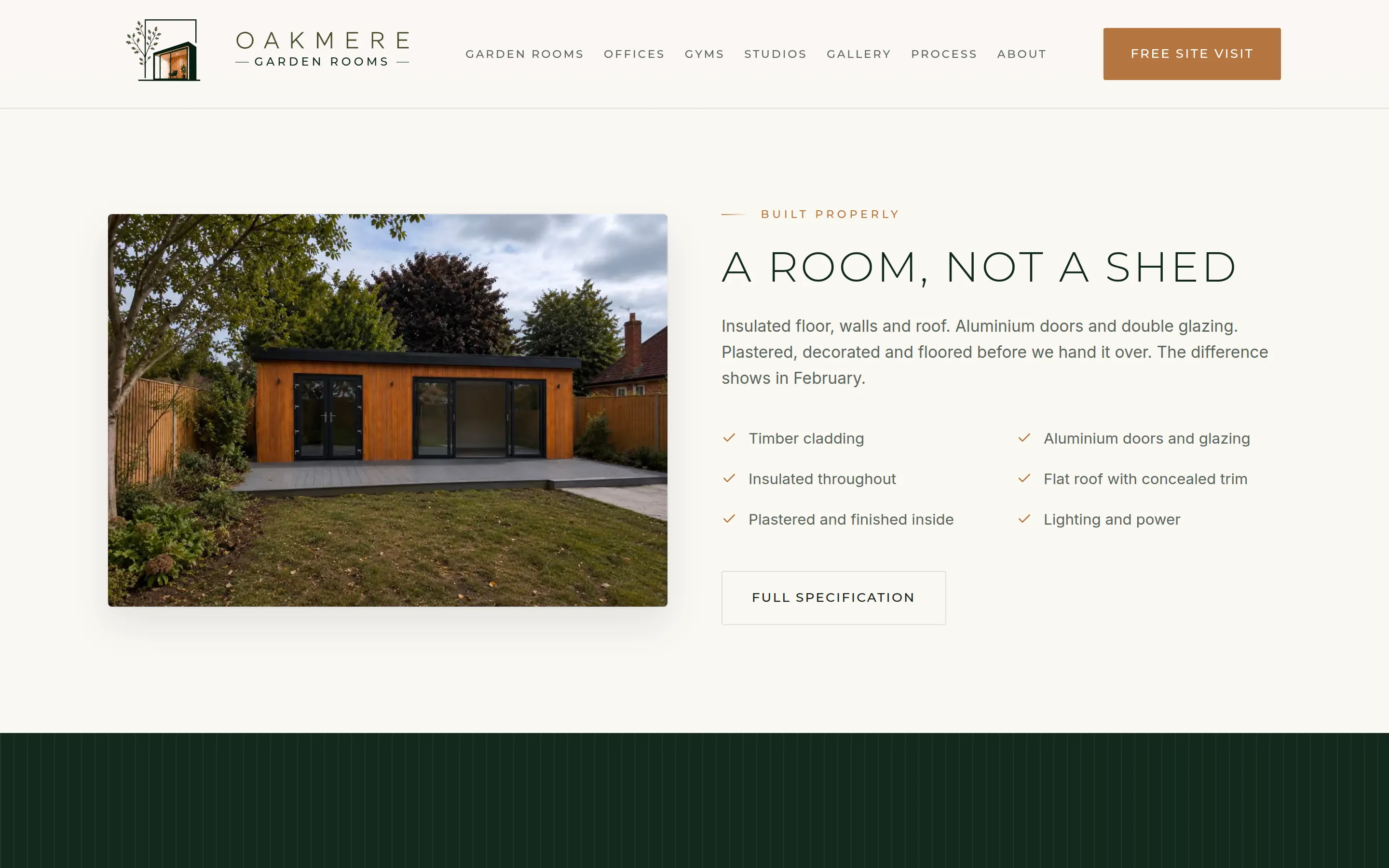 A section of the Oakmere Garden Rooms website built by Telebyte