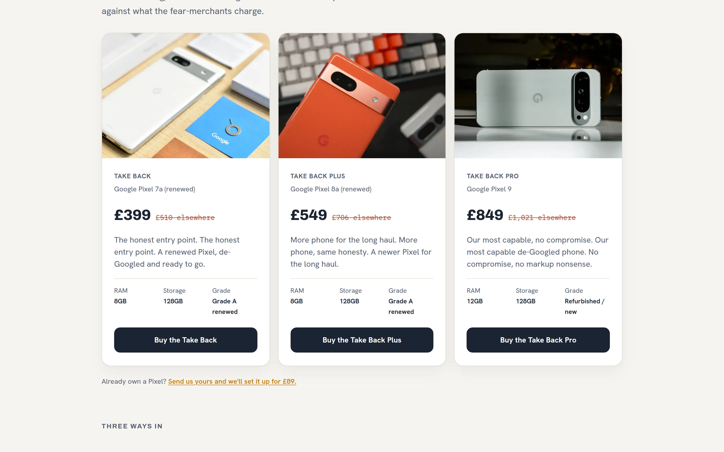A section of the The Takeback website built by Telebyte